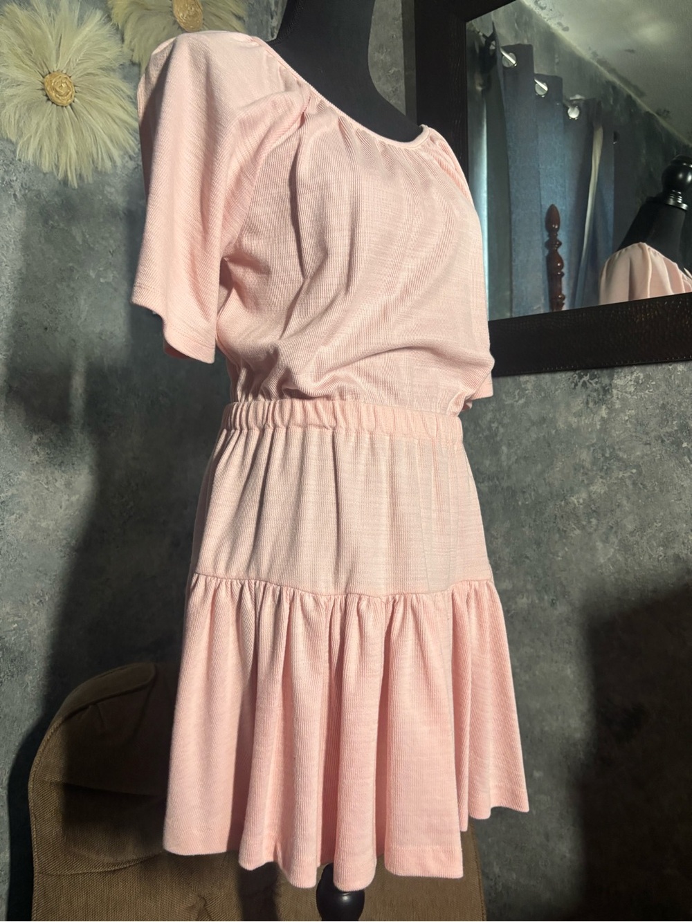 Light Pink Tiered Mini Dress with Flutter Sleeves - Picture 11 of 11